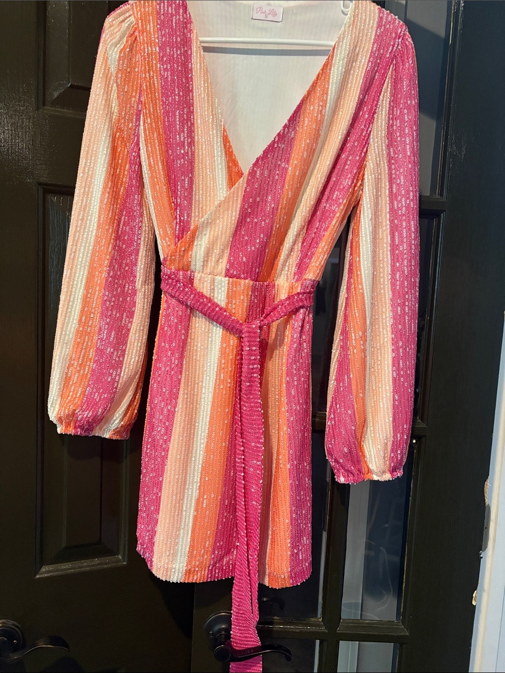 Pink Lily Pink, Orange & Cream Striped Midi Wrap Dress